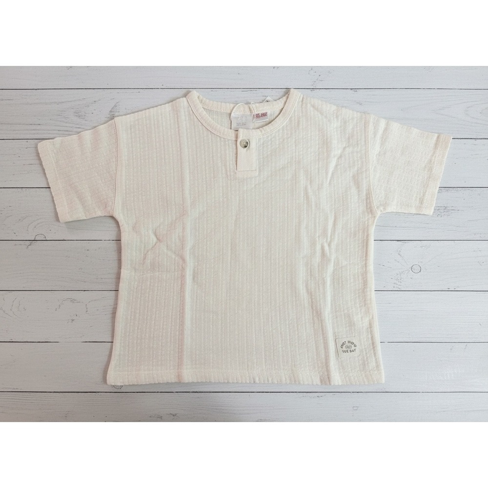 NWT Zara 3T & 4T Kids Cream Textured 1Button Henley Shirt Just Flow With The Day